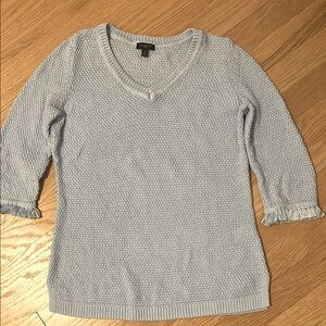 Talbots Petite Textured V-Neck 3/4 Fringe Sweater